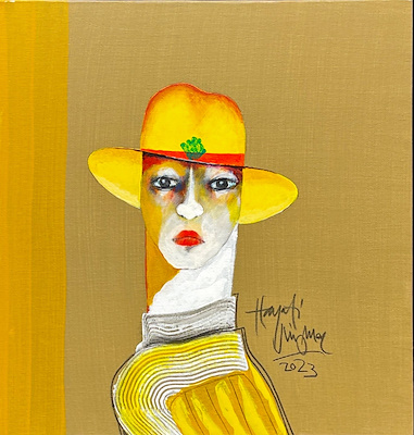 Hayati Misman-Sarı Şapkalı Kadın, Tuval Üzerine Yağlıboya, 50x50