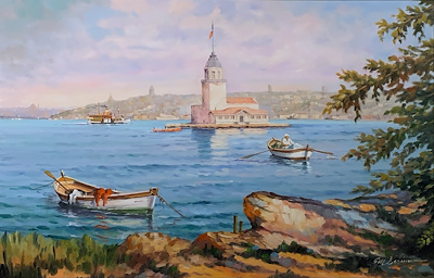 Murat Ersin -Kızkulesi, Tuval Üzerine Yağlıboya, 40x60 cm, İmzalı