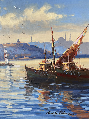 MUSTAFA ELDENİZ (d.1969)-Kız Kulesi. İmzalı. Tuval üzerine