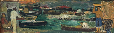 Nejat Gönenç imzalı tablo — Yağlı Boya, 17×51 cm, 58.685 TL müzayede satışı