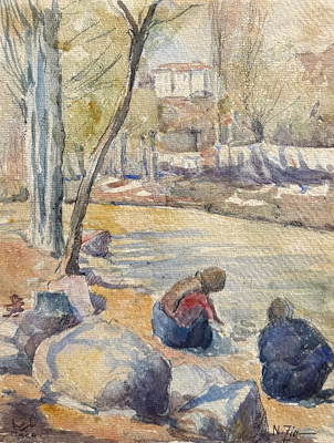 Nazmi Ziya imzalı tablo — Sulu Boya, 27×21 cm, 428.854 TL müzayede satışı