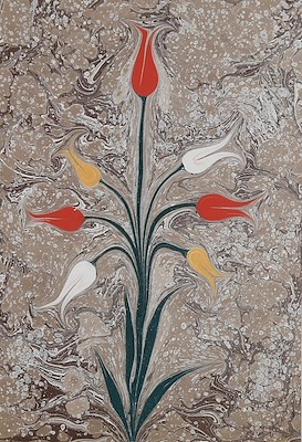 MUSTAFA DÜZGÜNMAN (1920-1990)-Çiçekli Ebru, imzalı, 45x30 cm