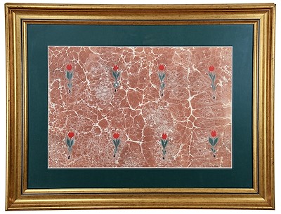 NECMEDDİN OKYAY (1883-1976)-Çiçekli Ebru, imzalı, 33x47 cm