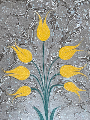 MUSTAFA DÜZGÜNMAN (1920-1990)-Çiçekli Ebru, imzalı, 1988 tarihli