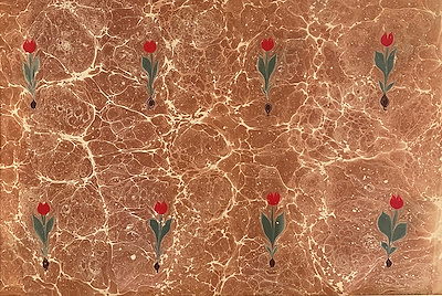NECMEDDİN OKYAY (1883-1976)-Çiçekli Ebru, imzalı, 35x50 cm