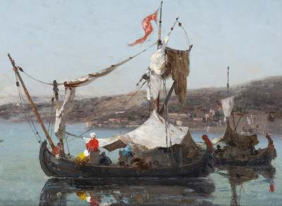 GERMAIN FABIUS BREST (1823-1900)-“Boğaz'da Yelkenliler” İmzalı