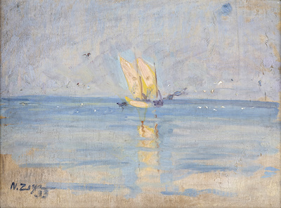 NAZMİ ZİYA (1881-1937)-“Günbatımında Yelkenli” İmzalı. 33 tarihli