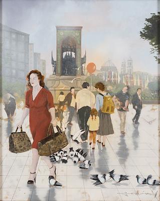 FARUK CİMOK(1956)-'Taksim'' İmzalı. Tuval üzeri yağlıboya. Ölçü