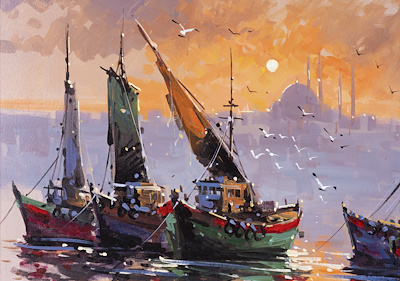 MUSTAFA ELDENİZ-''İstanbul''. Mustafa Eldeniz imzalı. Tuval üzeri
