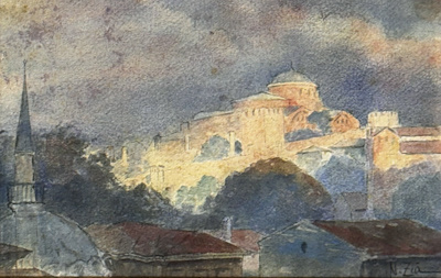 Nazmi Ziya imzalı tablo — Sulu Boya, 20×31 cm, 250.000 TL müzayede satışı