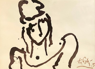 ADNAN TURANİ-PORTRE 35cm x 50cm KAĞIT ÜZERİNE GUAJ 2005 TARİHLİ