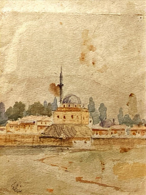 Yüzbaşı Nuri imzalı tablo — Sulu Boya, 13×10 cm, 600 TL müzayede satışı