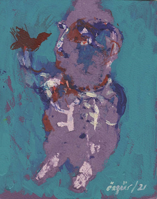 Özgür Lebeoğlu imzalı tablo — 13×16 cm, 325 TL müzayede satışı