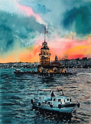 Ömer İnan imzalı tablo — Sulu Boya, 38×28 cm, 2.200 TL müzayede satışı