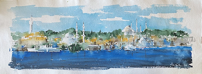 Sinan Balta imzalı tablo — Sulu Boya, 28.5×75 cm, 3.000 TL müzayede satışı