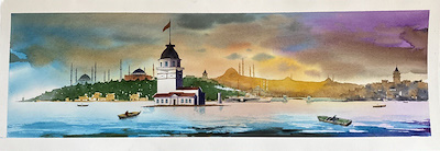 Sinan Balta imzalı tablo — Sulu Boya, 26×76 cm, 3.000 TL müzayede satışı