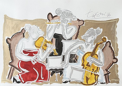 ADNAN TURANİ-Musicians'' 2016 50x70 cm Karton Üzeri Karışık Teknik