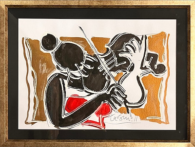 ADNAN TURANİ-Musicians'' 2016 50x70 cm Karton Üzeri Karışık Teknik