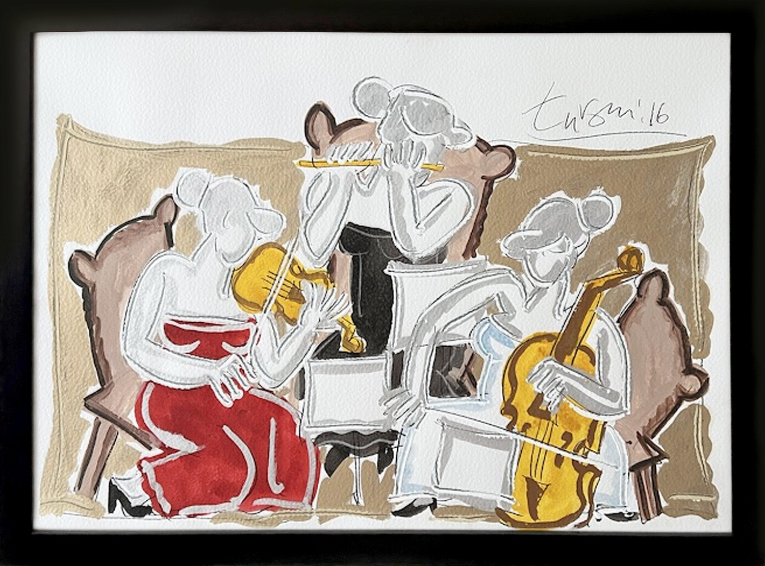 ADNAN TURANİ-Musicians'' 2016 50x70 cm Karton Üzeri Karışık Teknik