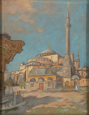 Georg Macco imzalı tablo — Pastel Boya, 63×49 cm, 50.000 TL müzayede satışı