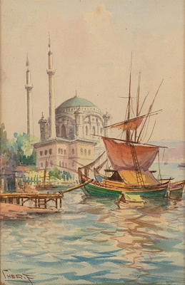 Şerif Renkgörür imzalı tablo — Sulu Boya, 27×17 cm, 12.000 TL müzayede satışı
