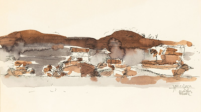 Mustafa Güvendağ imzalı tablo — Karışık Teknik, 15×27 cm, 2.000 TL müzayede satışı