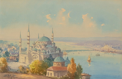Şerif Renkgörür imzalı tablo — Sulu Boya, 27×40 cm, 14.000 TL müzayede satışı